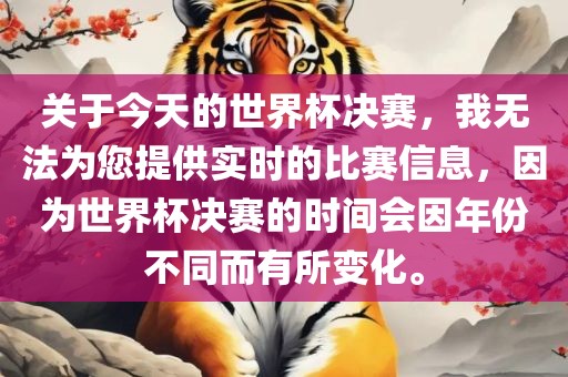 关于今天的世界杯决赛，我无法为您提供实时的比赛信息，因为世界杯决赛的时间漯河市盈旭机械设备有限公司会因年份不同而有所变化。