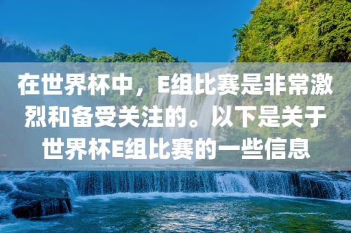 在世界杯中，E组比赛是非常激烈和备受关注的。以下是关于世界杯E组比赛的一些信息