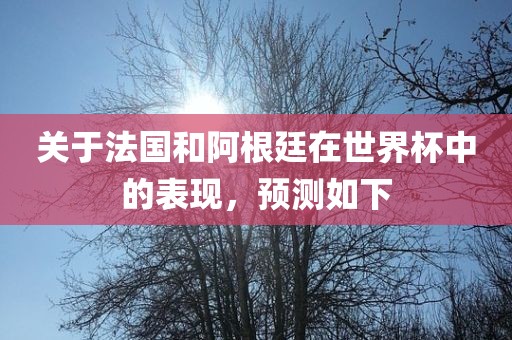 关于法国和阿根廷在世界杯中的表现，预测如下漯河市盈旭机械设备有限公司