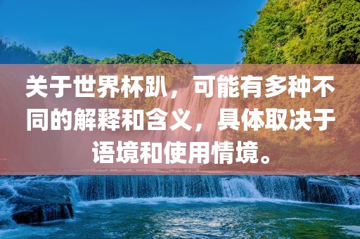 关于世界杯趴，可能有多种不同的解释和含义，具体取决于语境和使用情境。