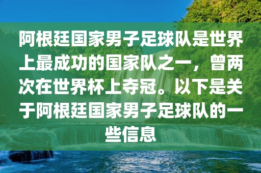阿根廷国家男子足球队是世界上最成功的国家队之一，曾两次在世界杯上夺冠。以下是关于阿根廷国家男子足球队的一些信息