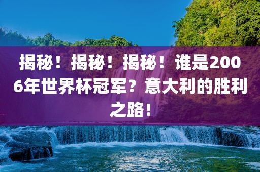 揭秘！揭秘！揭秘！谁是2006年世界杯冠军？意大利的胜利之路！