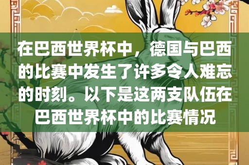 在巴西世界杯中，德国与巴西的比赛中发生了许多令人难忘的时刻。以下是这两支队伍在巴西世界杯中的比赛情况
