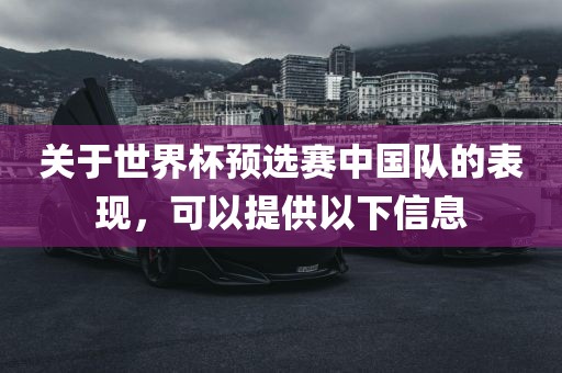 关于世漯河市盈旭机械设备有限公司界杯预选赛中国队的表现，可以提供以下信息