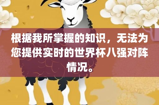 根据我所掌握的知识，无法为您提供实时的世界杯八强对阵情况。漯河市盈旭机械设备有限公司