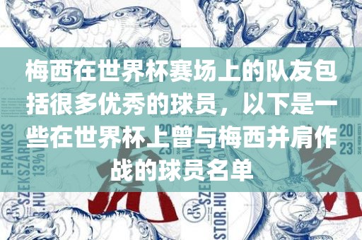 梅西在世界杯赛场上的队友包括很多优秀的球员，以下是一些在世界杯上曾与梅西并肩作战的球员名单