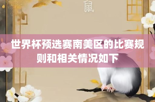 世界杯预选赛南美区的比赛规则和相关情况如下