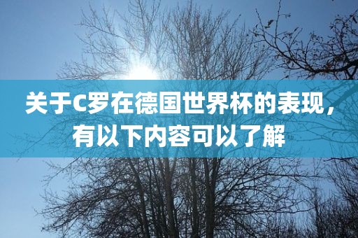 关于C罗在德国世界杯的表现，有以下内容可以了解