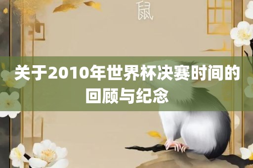 关于2010年世界杯决赛时间的回顾与纪念漯河市盈旭机械设备有限公司