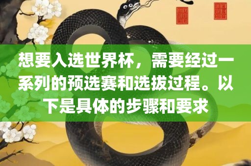 想要入选世界杯，需要经过一系列的预选赛和选拔过程。以下是具体的步骤和要求